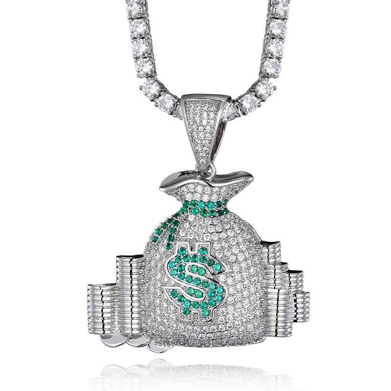 Great CZ Money Bag Cash Coins Iced Out Cubic Zircon Necklaces & Pendants (1U83)