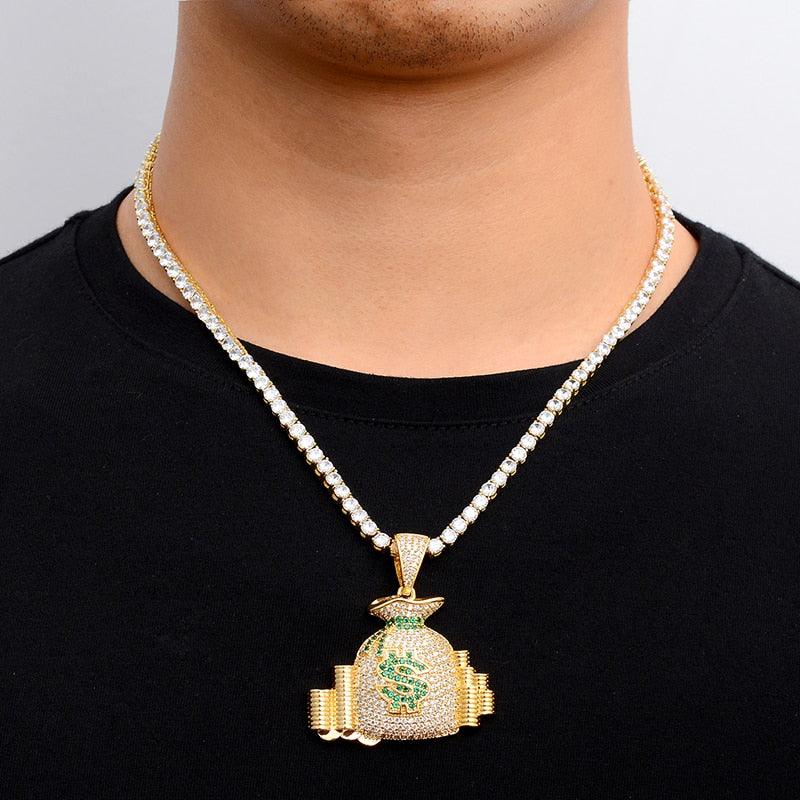 Great CZ Money Bag Cash Coins Iced Out Cubic Zircon Necklaces & Pendants (1U83)