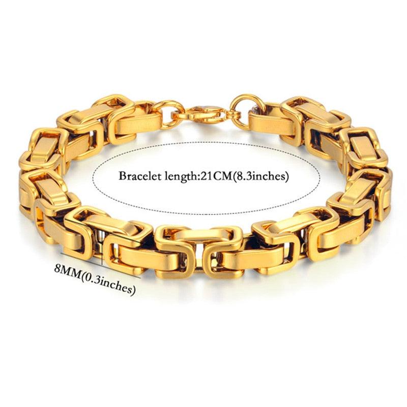 Great Gold Color Solid Stainless Steel Jewelry Sets - RU Necklace & Bracelet (MJ4)(F83)