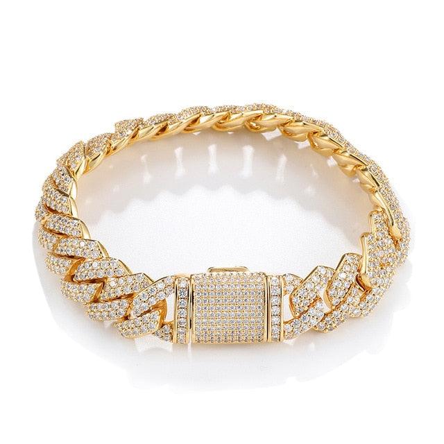 Heavy Big Box Buckle 14MM Bling Cubic Zircon Copper AAA+ Iced Out CZ Cuban Link Chain Bracelet (1U83)