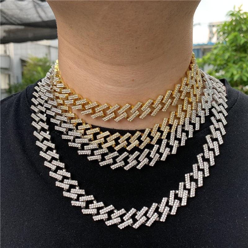 Miami Zircon 15MM Bling Cuban Full Pave Rhinestone Men's Necklace (MJ2)