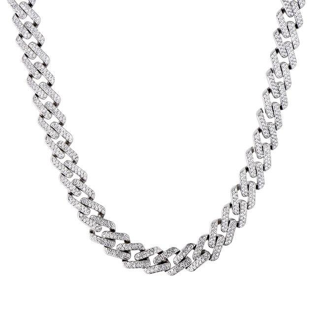 Miami Zircon 15MM Bling Cuban Full Pave Rhinestone Men's Necklace (MJ2)