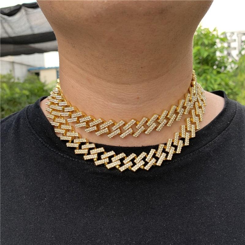 Miami Zircon 15MM Bling Cuban Full Pave Rhinestone Men's Necklace (MJ2)