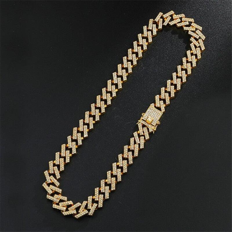 Miami Zircon 15MM Bling Cuban Full Pave Rhinestone Men's Necklace (MJ2)