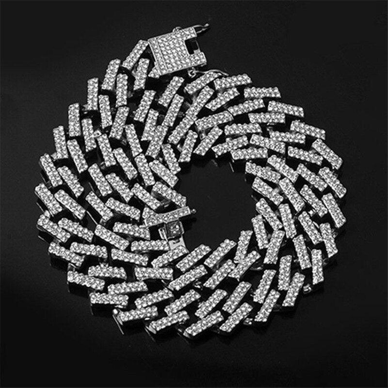 Miami Zircon 15MM Bling Cuban Full Pave Rhinestone Men's Necklace (MJ2)
