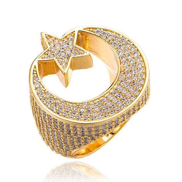 Popular CZ Stones Stars And Moon Rings - Bling Iced Out Copper Zircon Ring (1U83)