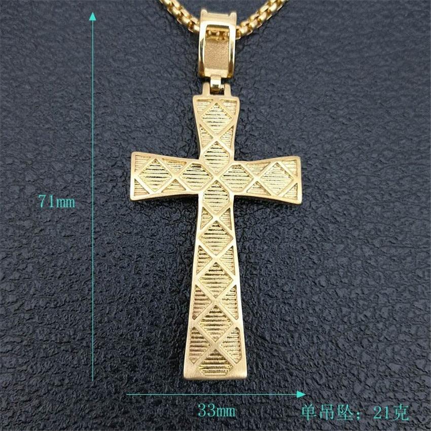 Hip Hop Stainless Steel Knight Cross Pendant Necklace - Men's Gold Color Chain (MJ2)(F83)