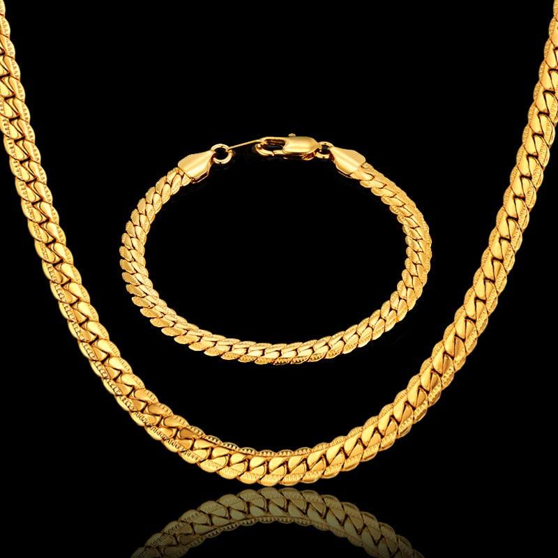 Hot Sale Bracelet/Necklace Set - Gold Color Men Jewelry, American Style Chain Sets (MJ4)