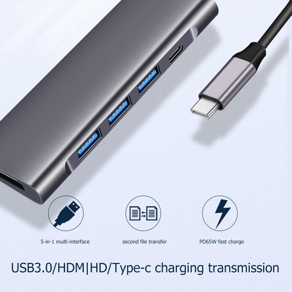 Great 5in1 USB C HUB Type C to Multi USB 3.0 HUB HDMI Adapter Dock for MacBook Pro Air iPad Huawei Mate30 100W PD Dock Type C HUB (D50)(RS7)