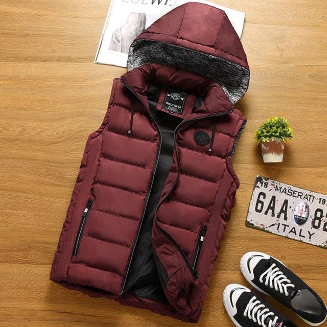 Great Hood Vest Men's Sleeveless Vests Winter Jacket - Fashion Casual Men's Vest Thicken Vest (T3M)(F8)