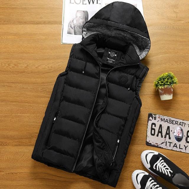 Great Hood Vest Men's Sleeveless Vests Winter Jacket - Fashion Casual Men's Vest Thicken Vest (T3M)(F8)