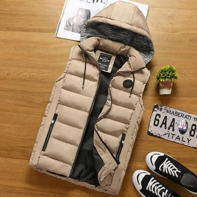 Great Hood Vest Men's Sleeveless Vests Winter Jacket - Fashion Casual Men's Vest Thicken Vest (T3M)(F8)