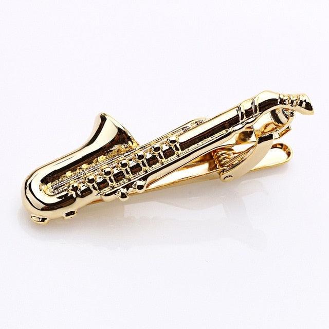 Hot Sale Gold & Silver Color Musical Sax Tie Bar - Men's Suit Clasp Clamp Clip Tie Clips & Cufflinks (D17)(MA4)