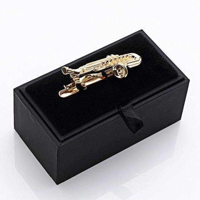Hot Sale Gold & Silver Color Musical Sax Tie Bar - Men's Suit Clasp Clamp Clip Tie Clips & Cufflinks (D17)(MA4)