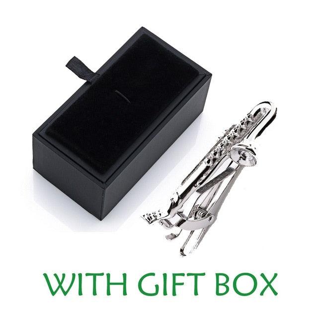 Hot Sale Gold & Silver Color Musical Sax Tie Bar - Men's Suit Clasp Clamp Clip Tie Clips & Cufflinks (D17)(MA4)
