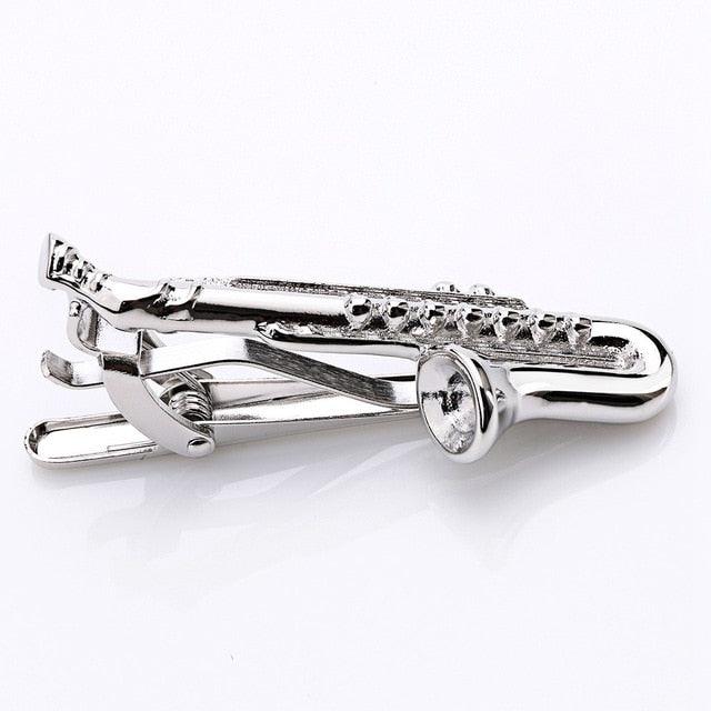 Hot Sale Gold & Silver Color Musical Sax Tie Bar - Men's Suit Clasp Clamp Clip Tie Clips & Cufflinks (D17)(MA4)