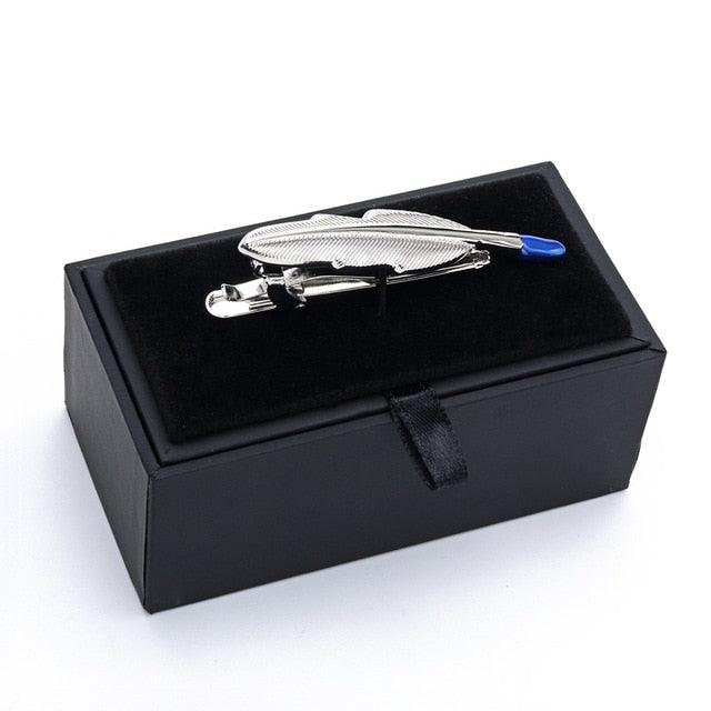 Gold & Silver Plated Feather Tie Bar - Men's Suit Clasp Clip Tie Clips (D17)(MA4)