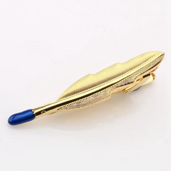 Gold & Silver Plated Feather Tie Bar - Men's Suit Clasp Clip Tie Clips (D17)(MA4)