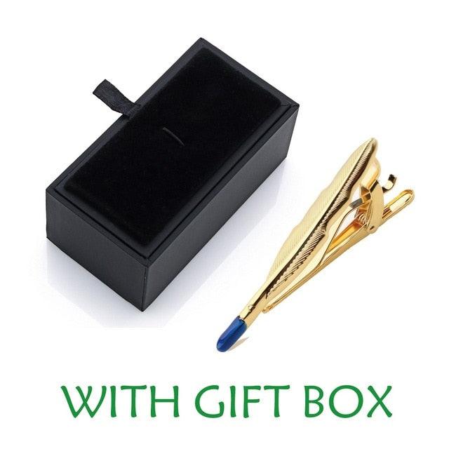 Gold & Silver Plated Feather Tie Bar - Men's Suit Clasp Clip Tie Clips (D17)(MA4)