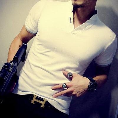 Hot Sale Men's V Neck Trending T Shirt - Fashion Solid Short Sleeve T Shirt - Slim Fit Men's Top (TM2)