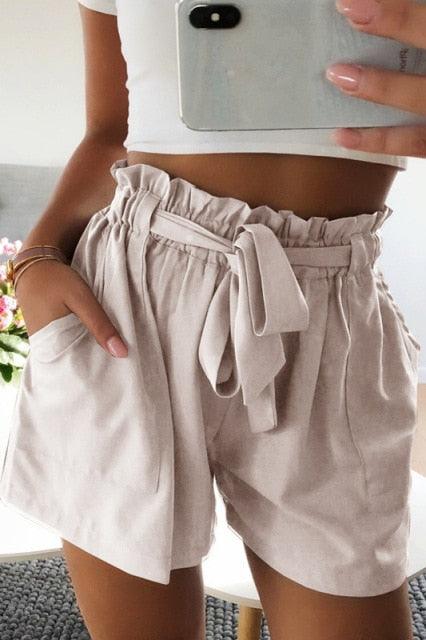 Trending Soft Casual Cotton Lady's Shorts - Women Summer Solid Color High Waist Ruffle Shorts (TBL2)