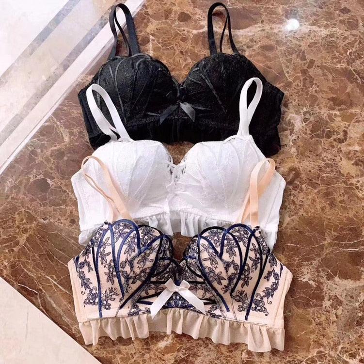 Hot Sale Women Underwear Sexy Lace Flower Embroidery Push Up Bra Set - Adjustable Comfort Lingerie Panties Set (TSB4)(F27)