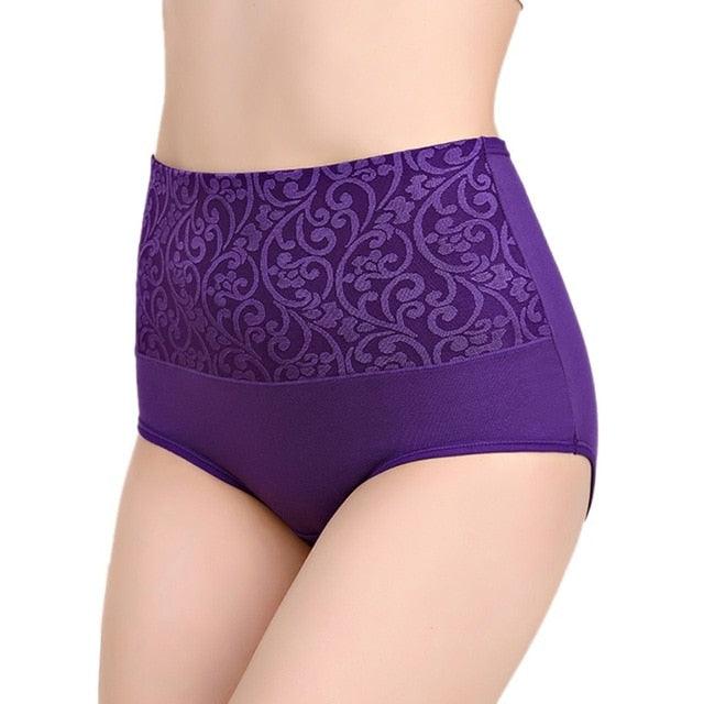 Hot Sale Women's High Waist Cotton Jacquard Briefs Underwear - Plus Size - Female Breathable Underwear (3U28)