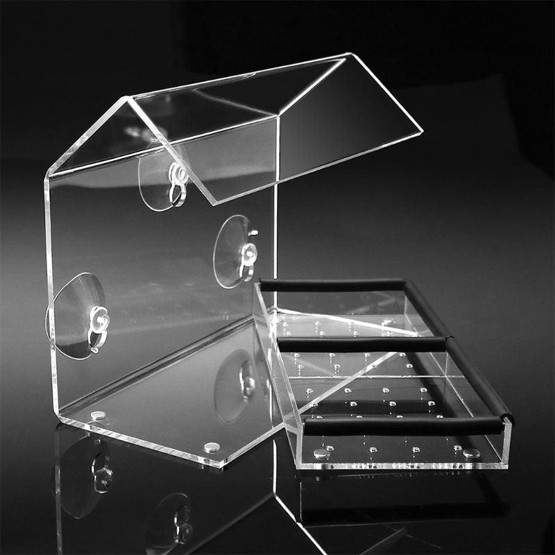 House Styling Hanging Bird Parrot Feeder Clear Glass Window Seed Tray Pet Feeding Accessories (9W4)(F76)
