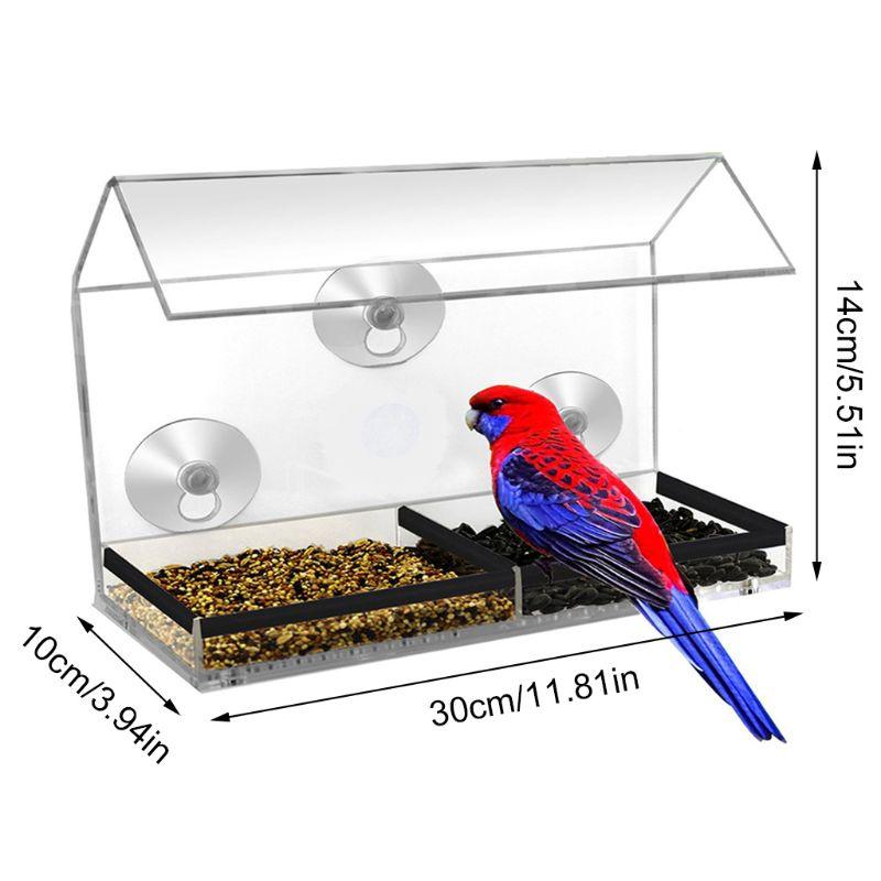 House Styling Hanging Bird Parrot Feeder Clear Glass Window Seed Tray Pet Feeding Accessories (9W4)(F76)