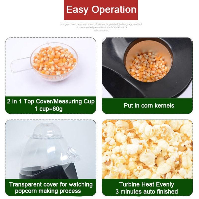 Household Popcorn Popper Maker Machine - Automatic Hot Air Popcorn Microwave with Measuring Cup To Portion Popping Corn Kernels (1H1)(F59)