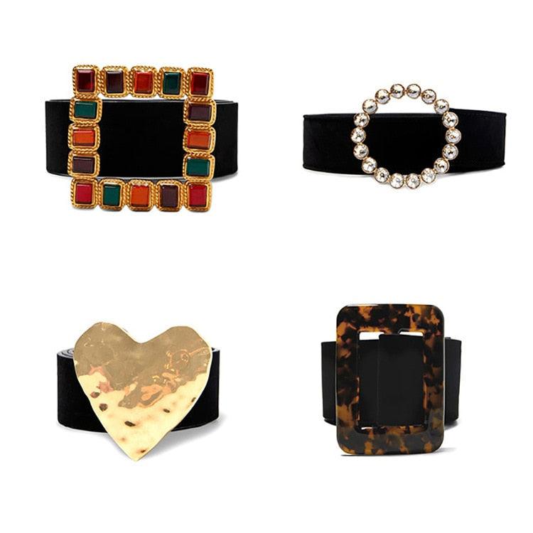 Great Buckle Women Belt - Luxury Rhinestone PU Leather Strap Jeans Suede Belt (4WH1)(F44)