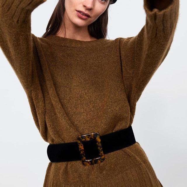 Great Buckle Women Belt - Luxury Rhinestone PU Leather Strap Jeans Suede Belt (4WH1)(F44)