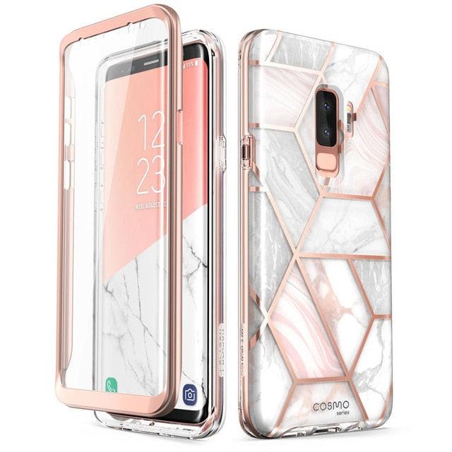 Samsung Galaxy S9 Plus Case Cosmo Full-Body Glitter Marble Bumper Protective Cover with Built-in Screen Protector (RS6)(1U50)