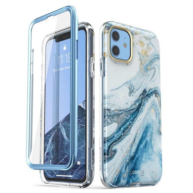 iPhone 11 Case 6.1 inch (2019 Release) Cosmo Full-Body Glitter Marble Bumper Cover with Built-in Screen Protector (RS6)(1U50)