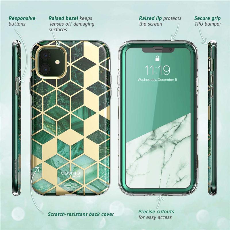 iPhone 11 Case 6.1 inch (2019 Release) Cosmo Full-Body Glitter Marble Bumper Cover with Built-in Screen Protector (RS6)(1U50)