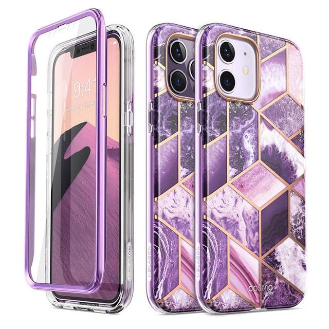 New iPhone 12 Case/12 Pro Case 6.1" (2020), Cosmo Full-Body Glitter Marble Bumper Case with Built-in Screen Protector (RS6)(1U50)