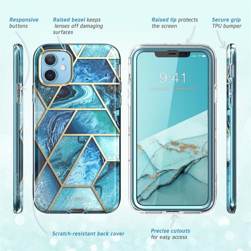 New iPhone 12 Case/12 Pro Case 6.1" (2020), Cosmo Full-Body Glitter Marble Bumper Case with Built-in Screen Protector (RS6)(1U50)