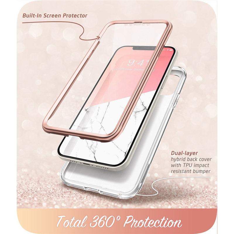 New iPhone 12 Case/12 Pro Case 6.1" (2020), Cosmo Full-Body Glitter Marble Bumper Case with Built-in Screen Protector (RS6)(1U50)