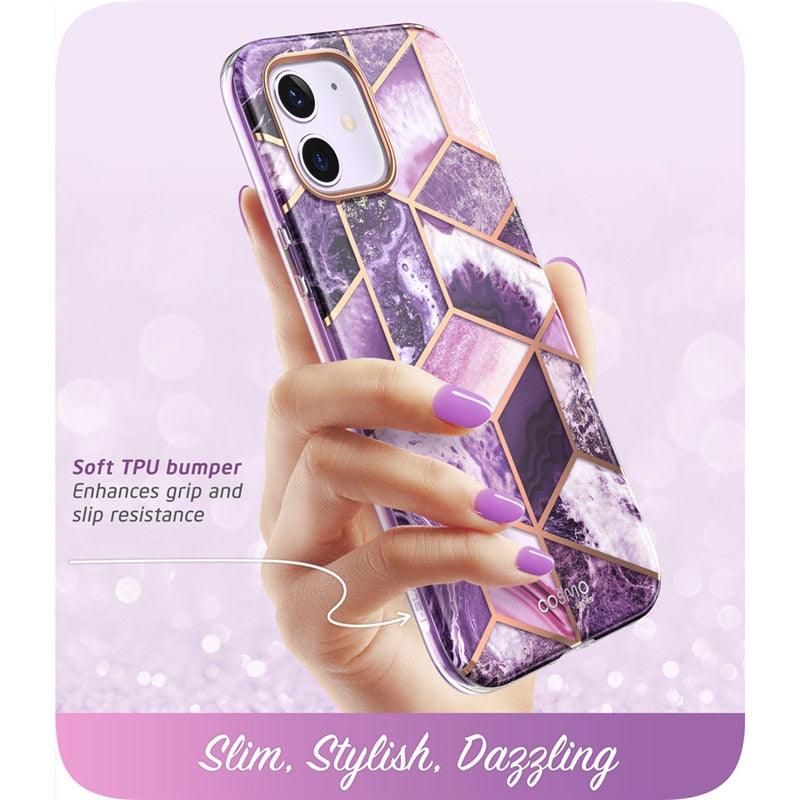 New iPhone 12 Case/12 Pro Case 6.1" (2020), Cosmo Full-Body Glitter Marble Bumper Case with Built-in Screen Protector (RS6)(1U50)