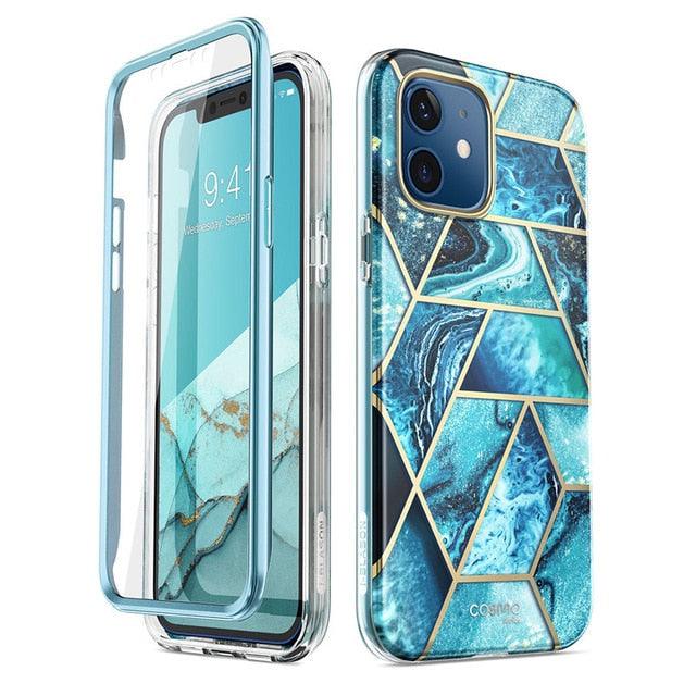 Great iPhone 12 Mini Case 5.4 inch (2020) Cosmo Full-Body Glitter Marble Bumper Case with Built-in Screen Protector (RS6)(1U50)(F50)