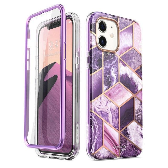 Great iPhone 12 Mini Case 5.4 inch (2020) Cosmo Full-Body Glitter Marble Bumper Case with Built-in Screen Protector (RS6)(1U50)(F50)