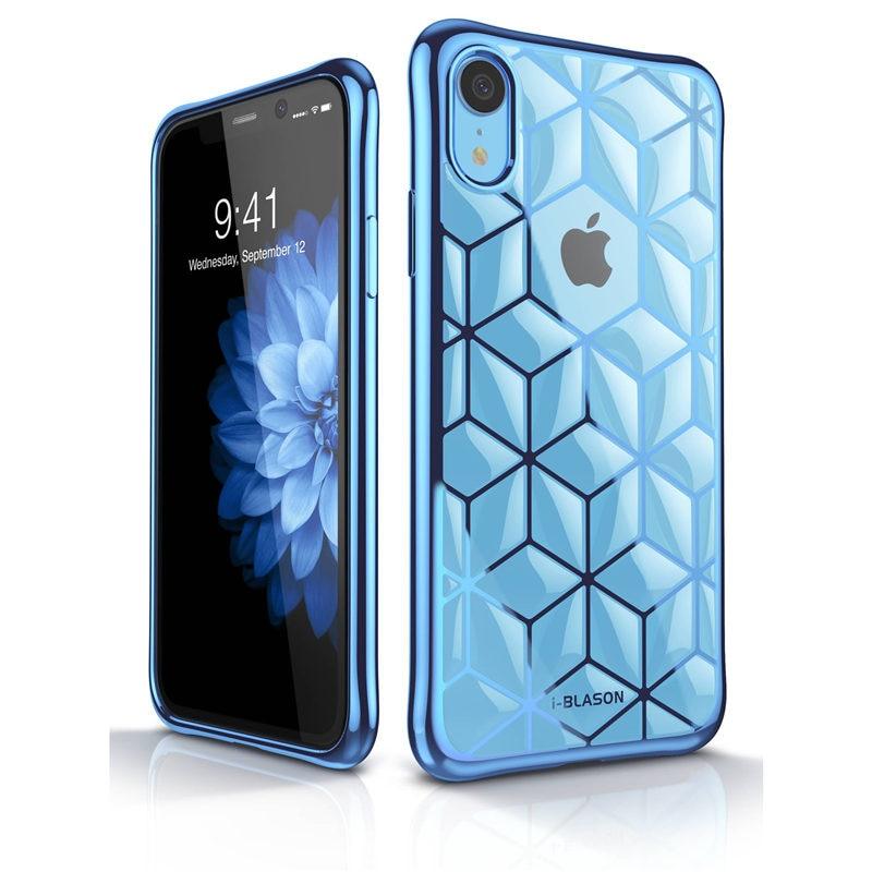 iPhone XR Case 6.1" Cube Series Slim Crystal Clear Flexible TPU Protective Cover with Geometric 3D Diamond Pattern (RS6)(1U50)