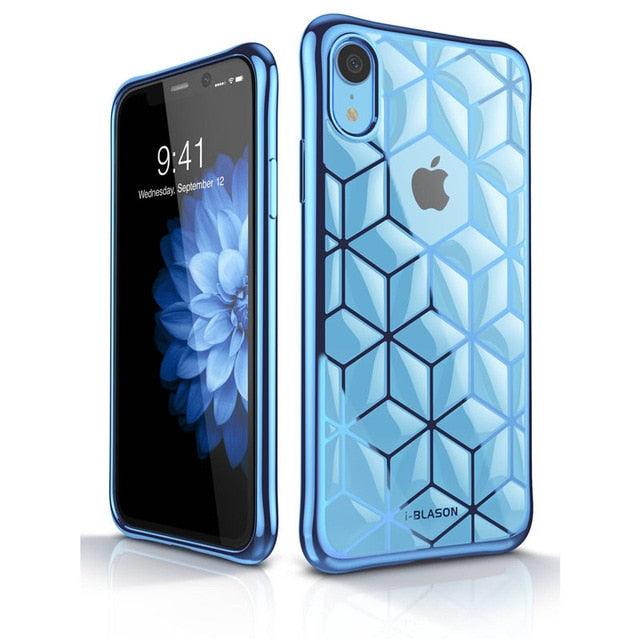 iPhone XR Case 6.1" Cube Series Slim Crystal Clear Flexible TPU Protective Cover with Geometric 3D Diamond Pattern (RS6)(1U50)