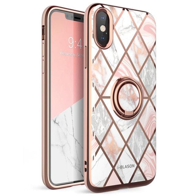 iPhone Xs Max Case - Cosmo Snap Slim Marble Cover with Built-in Rotatable Ring Holder Kickstand Support Car Mount (RS6)(1U50)