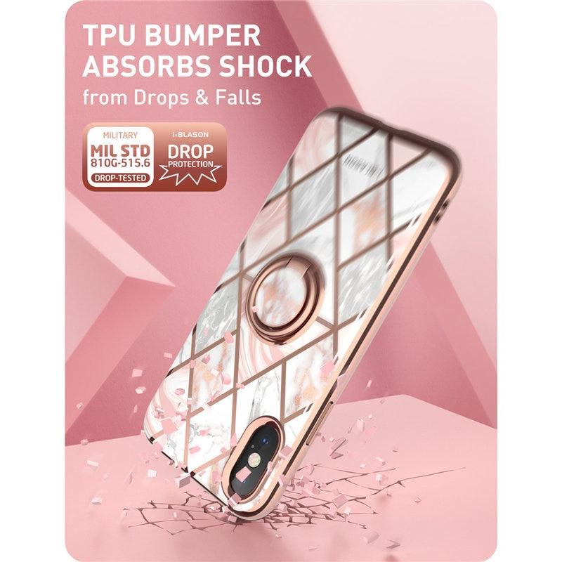 iPhone Xs Max Case - Cosmo Snap Slim Marble Cover with Built-in Rotatable Ring Holder Kickstand Support Car Mount (RS6)(1U50)