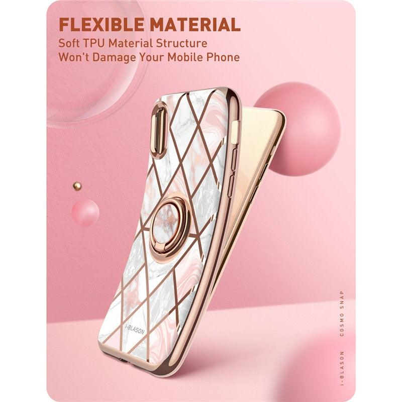 iPhone Xs Max Case - Cosmo Snap Slim Marble Cover with Built-in Rotatable Ring Holder Kickstand Support Car Mount (RS6)(1U50)