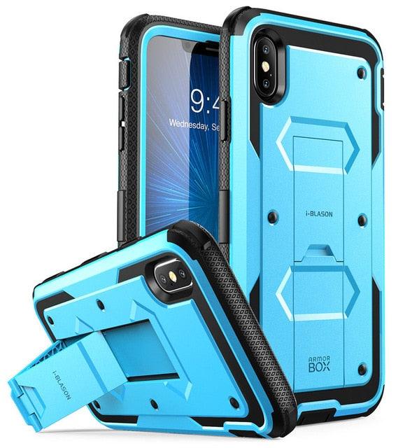 iPhone Xs Max Case Armor box - Full Body Heavy Duty Shock Reduction Case with Built in Screen Protector & Kickstand (RS6)(1U50)