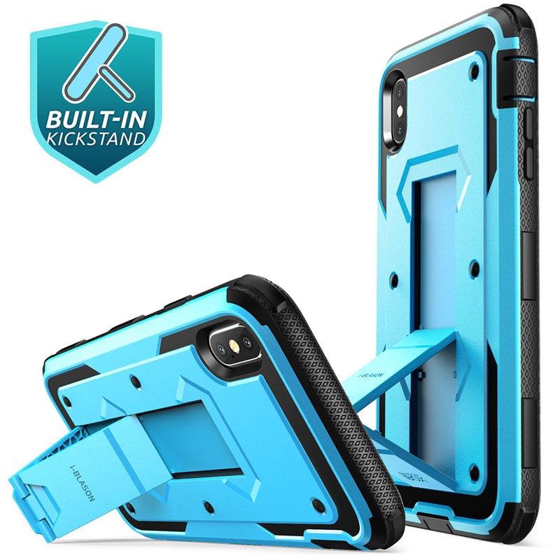 iPhone Xs Max Case Armor box - Full Body Heavy Duty Shock Reduction Case with Built in Screen Protector & Kickstand (RS6)(1U50)