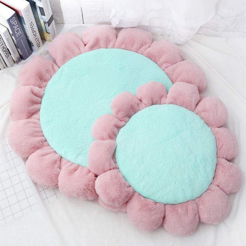Soft Velvet Flower Mat - Pet Mat Cat Litter Dog Cushion Girl Heart Round Flower Carpet (6W3)