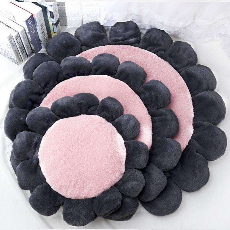 Soft Velvet Flower Mat - Pet Mat Cat Litter Dog Cushion Girl Heart Round Flower Carpet (6W3)